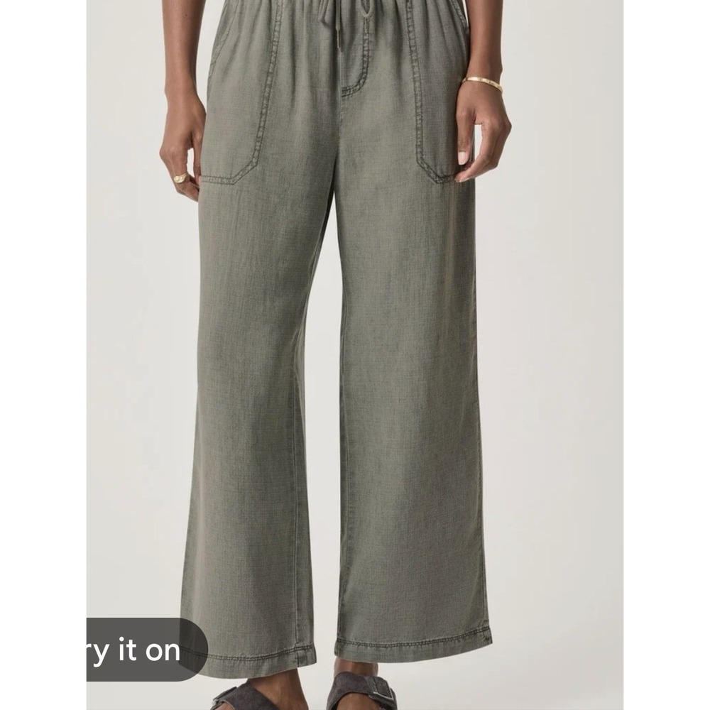 Splendid Angie Linen Blend Wide Leg Pants L Olive Green Crop Coastal Lagenlook
